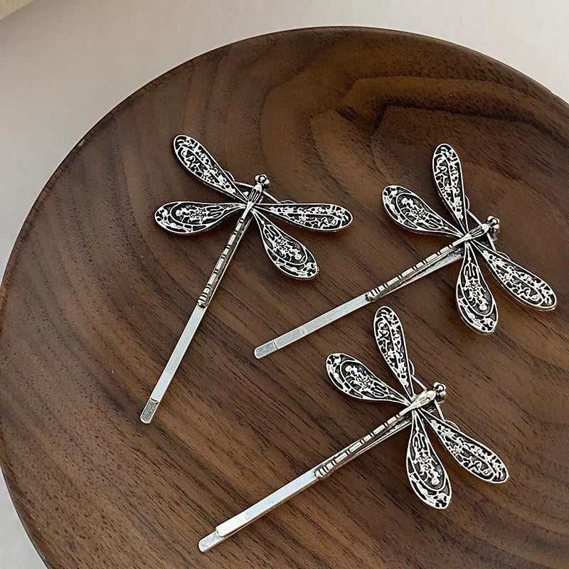 Retro Silvery Dragonfly Hair Clips – 2pc Vintage Barrettes Hair Clips Barrettes Babs