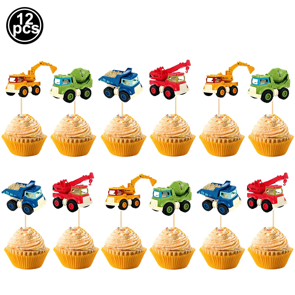 Construction Cake Toppers – Excavator & Dump Truck Party Decor Cake Toppers Babs 12pcs cake topper