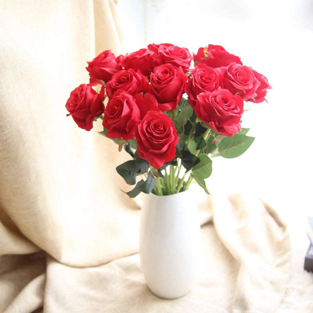 12 Silk Artificial Roses – Wedding, Home & Holiday Décor Artificial Silk Flowers Babs