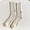 Unisex Cotton Chunky Knit Crew Socks – Retro Stacked Style Knit Crew Socks Babs Beige One Size