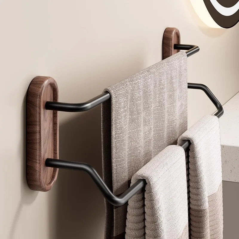 Walnut & Aluminum Double Towel Rack – Nordic Wall Storage Wall Towel Rack Babs