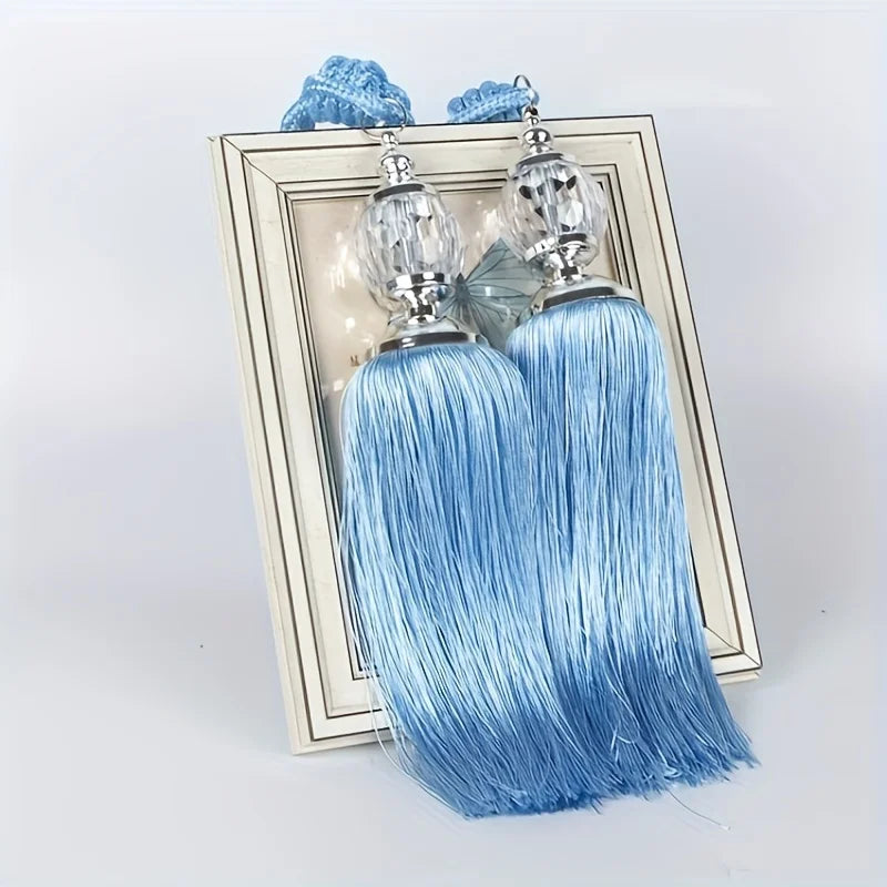 Crystal Tassel Curtain Tie Backs with Bead Buckles – Set of 2 Curtain Tie Backs Babs Blue 55-90cm