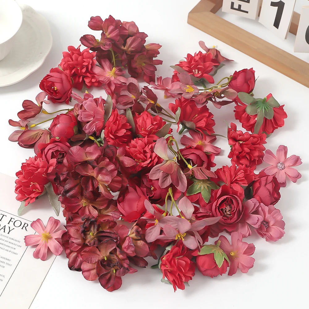 45Pcs Silk Rose & Chrysanthemum Artificial Flowers | Home & Wedding Artificial Flower Set Babs Purple