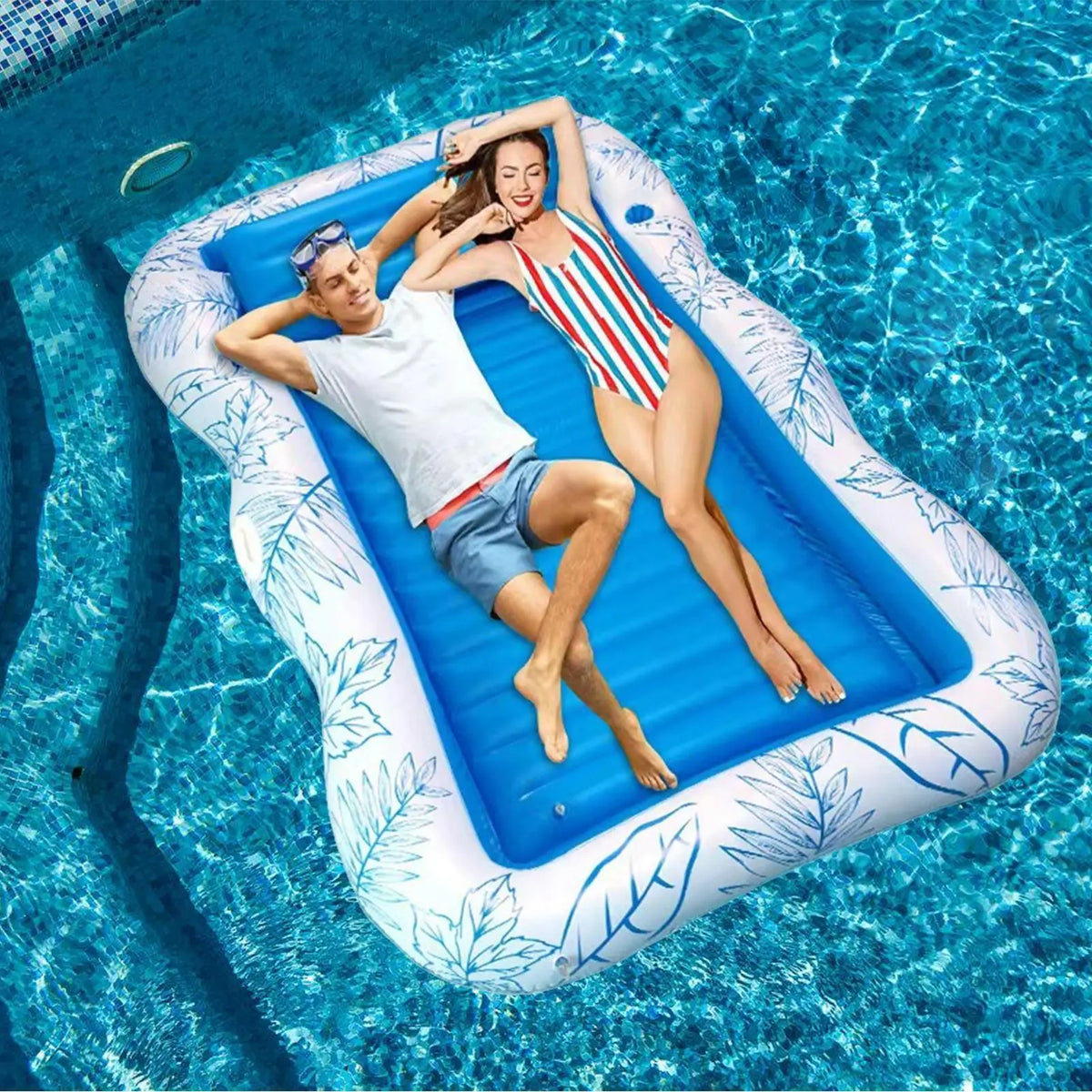 Inflatable Tropical Pool Float Raft with Headrest & Cup Holder Inflatable Pool Float Babs