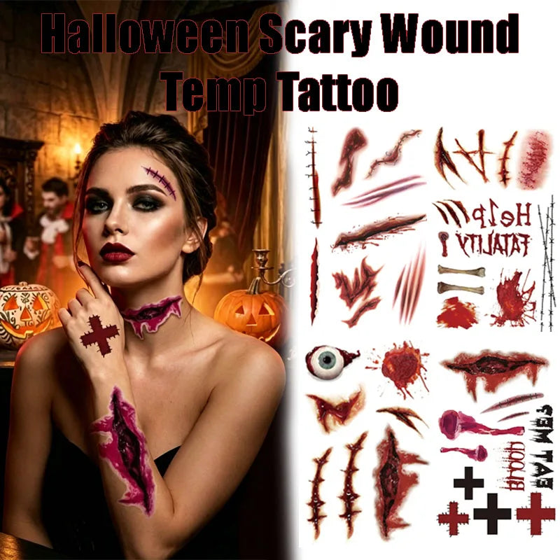 Halloween Wound Temporary Tattoos – Realistic Blood FX Costume Temporary Tattoo Babs