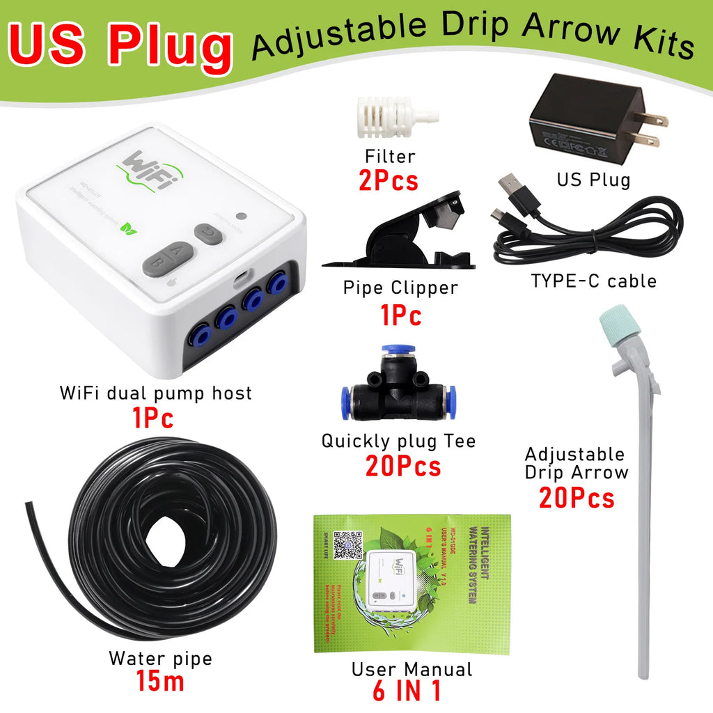 WiFi Smart Dual Pump Auto Plant Irrigation System – Tuya App Smart Irrigation Controller Babs US-plug