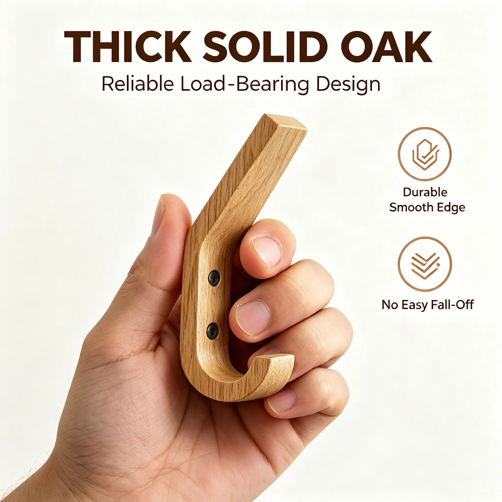 Natural Oak Wood Double Wall Hook – Vintage Coat Organizer Wood Wall Hook Babs