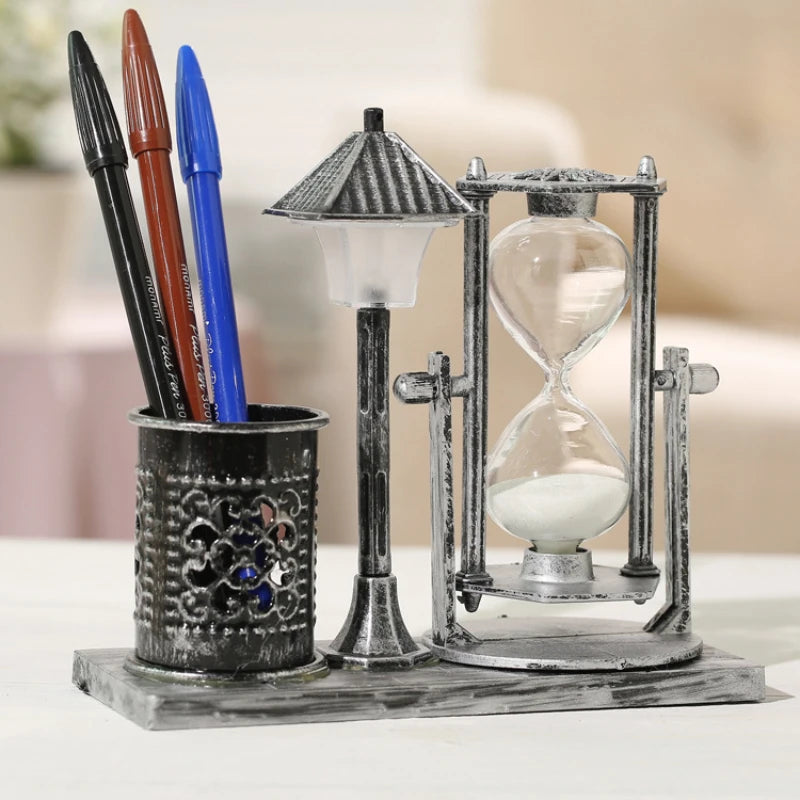 Antique Street Lamp Hourglass Pen Holder & Night Light Decorative Hourglass Babs