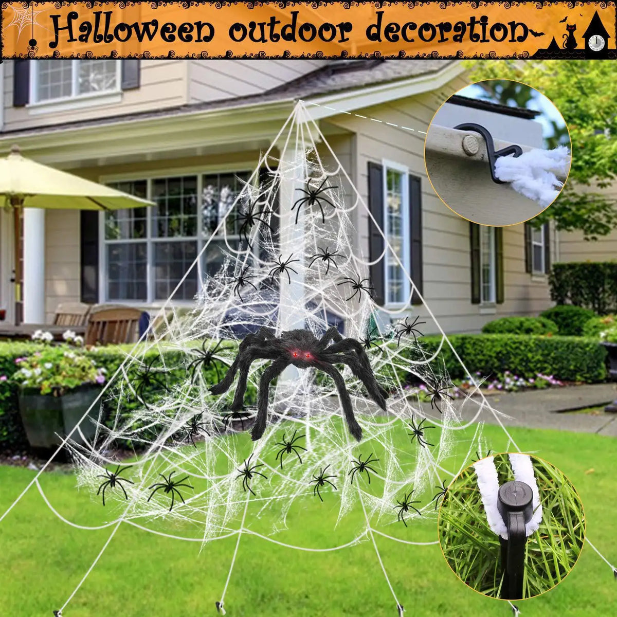 Lifelike Black Spider & Cobweb Halloween Decoration Set Halloween Decoration Set Babs