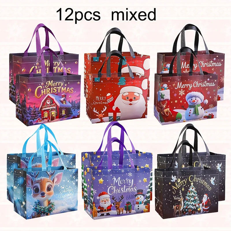 Reusable Non-Woven Christmas Gift Bags with Handles Christmas Gift Bags Babs 12Pcs