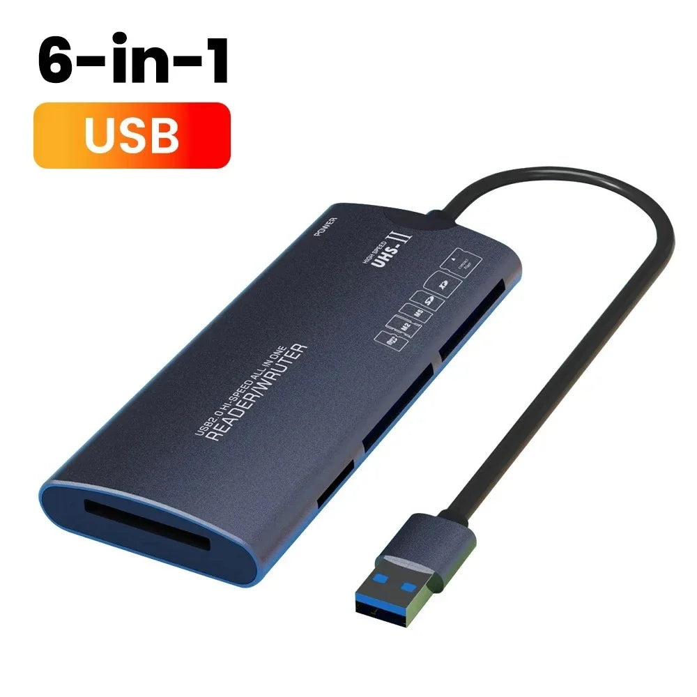 KEBIDUMEI 6-in-1 USB 2.0 Memory Card Reader SD TF XD CF M2 Memory Card Reader Babs USB