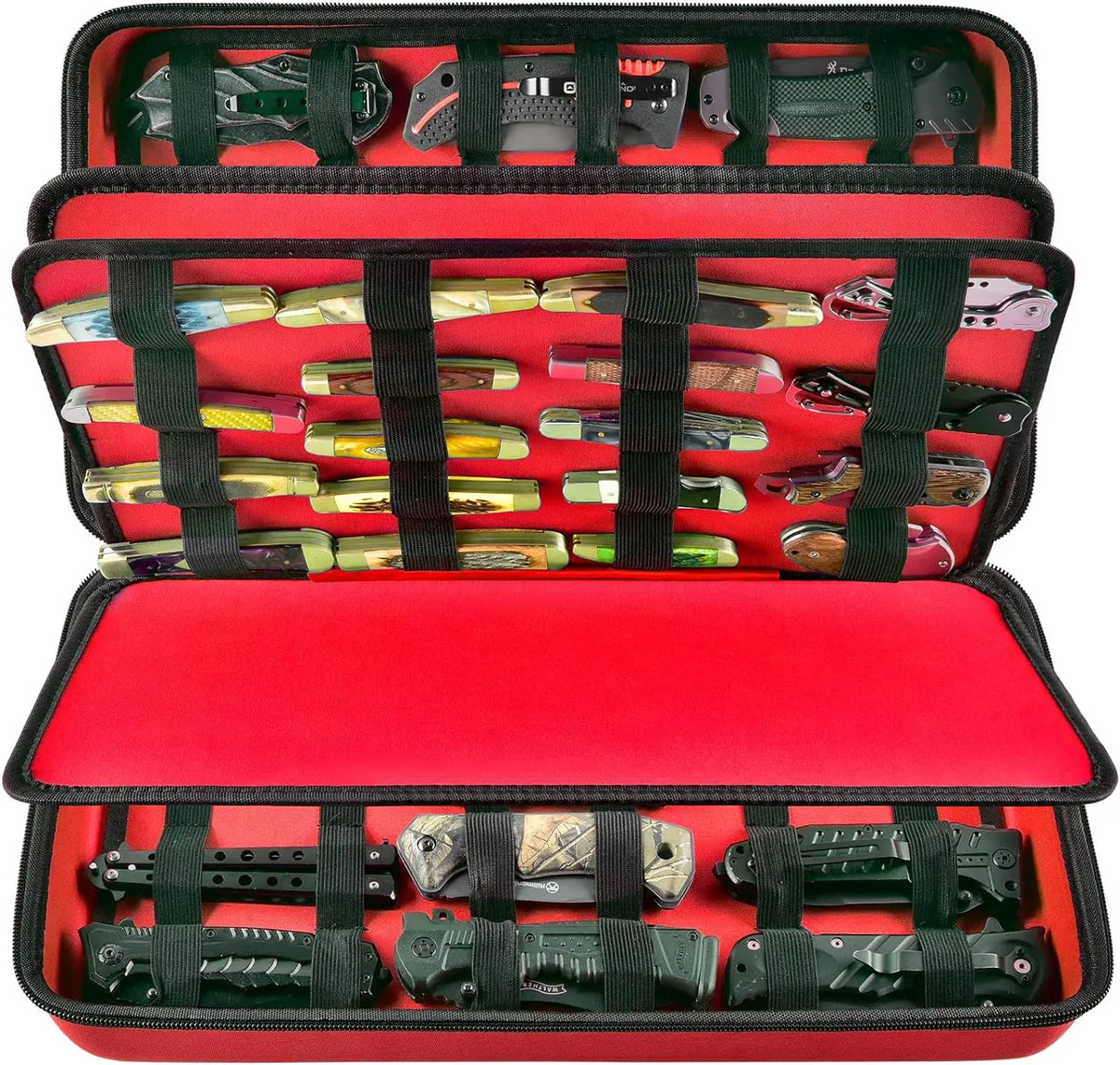88-Slot Pocket Knife Display Case – Folding EVA Organizer Knife Display Case Babs Red