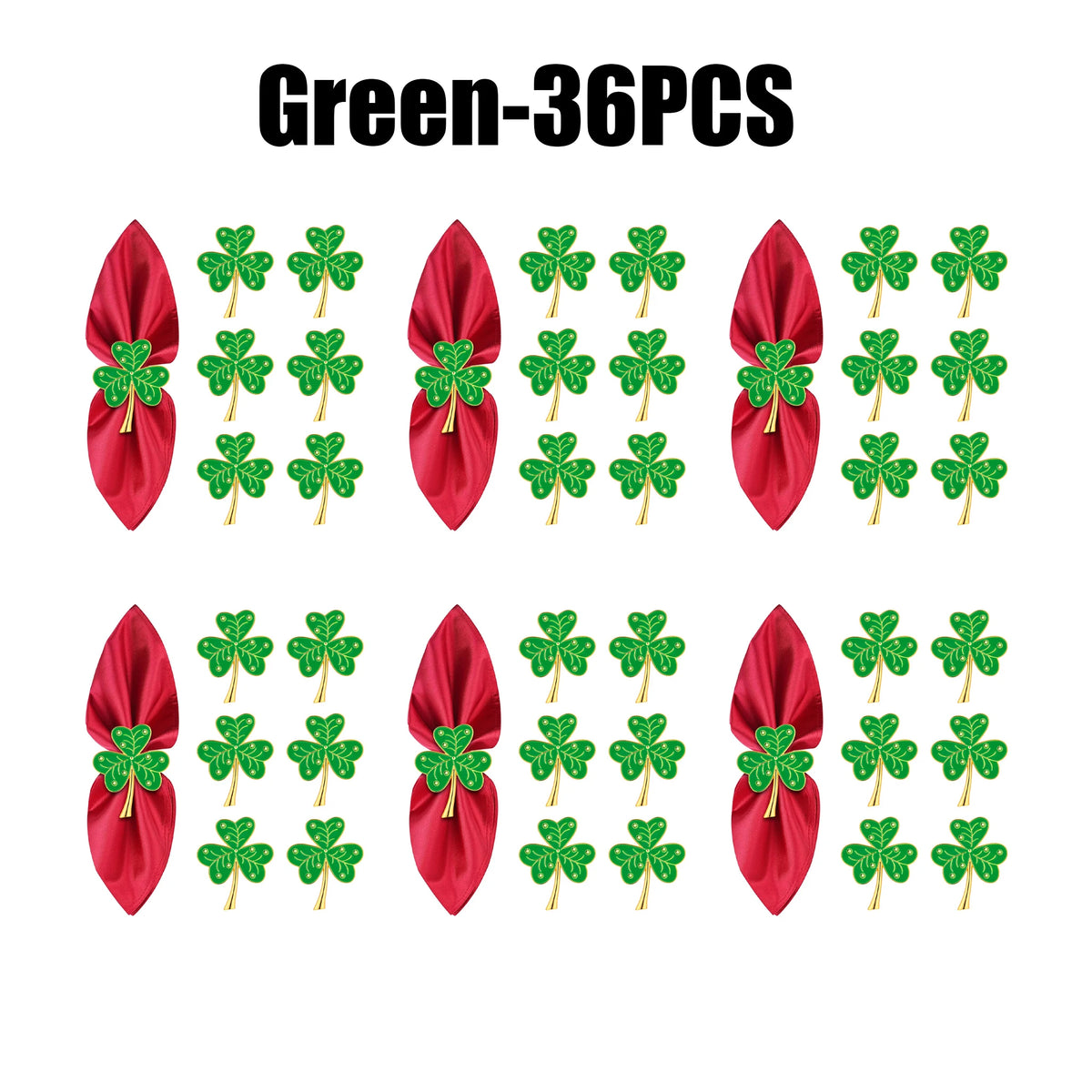Lucky Clover Rhinestone Heart Napkin Rings – Wedding Table Decor Napkin Rings Babs 36PCS