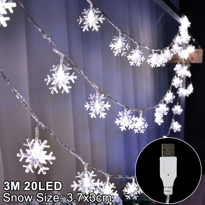 Snowflake LED Christmas Garland Light – USB & Battery Powered LED Christmas Garland Babs 3m white snow