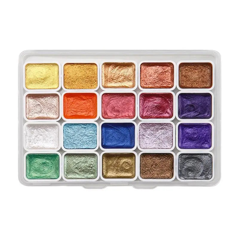 20-Color Metallic Pearlescent Solid Watercolor Paint Set Watercolor Paint Set Babs