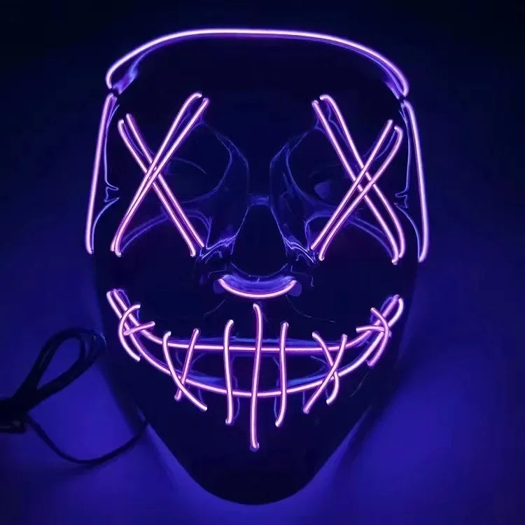 LED Neon Glowing Cosplay Mask – Halloween Party Costume LED Costume Mask Babs Pueple