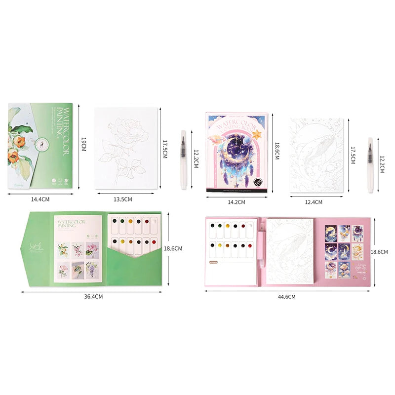 Watercolor Painting Set – 12-Color Paint & Kids Coloring Book Watercolor Art Kit Babs