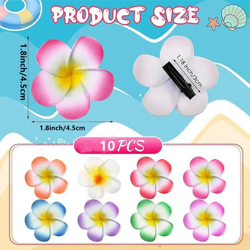 10Pcs Hawaiian Plumeria Foam Flower Hair Clips – Beach Party Flower Hair Clips Babs