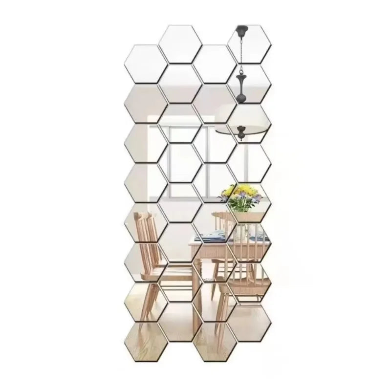 24pcs Hexagon Acrylic Mirror Wall Stickers 3D Mosaic Decal Mirror Wall Stickers Babs