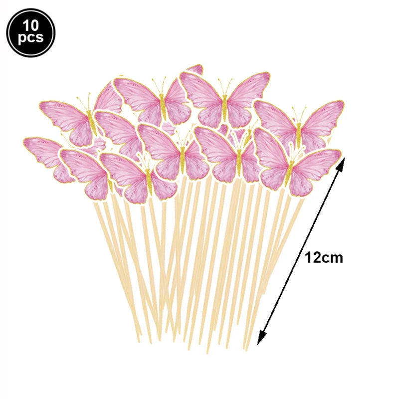 Butterfly Party Supplies Set – Plates, Cups & Foil Balloons Party Tableware Set Babs 10pcs cake topper As pictures show