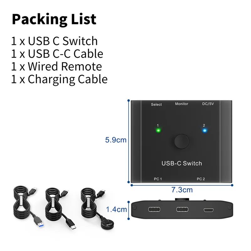 USB-C KVM Switch 2-In 1-Out 8K 4K@120Hz PD 100W 10Gbps USB-C KVM Switch Babs