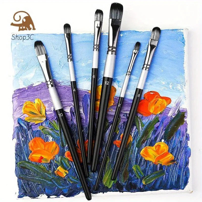 6-Piece Nylon Paint Brush Set – Acrylic, Oil & Watercolor Paint Brush Set Babs