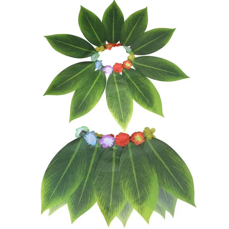 Hawaiian Hula Leaf Skirt with Flower Leis – Luau Costume Costume Skirt Babs