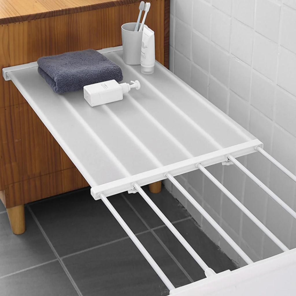 Expandable Tension Shelf Organizer – Closet, Cabinet & Kitchen Tension Shelf Organizer Babs