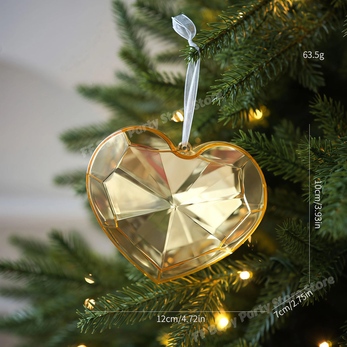 Acrylic Rainbow Love Heart Christmas Tree Ornament Pendant Christmas Tree Ornament Babs Gold