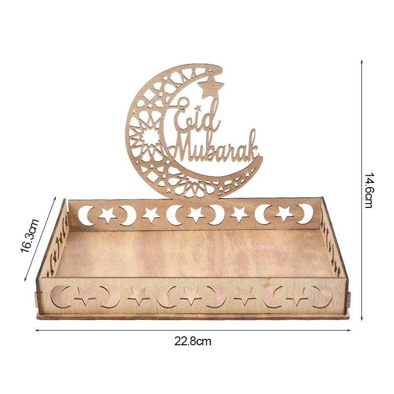 Wooden Eid Mubarak Food Tray – Ramadan Cake Display & Décor Wooden Serving Tray Babs