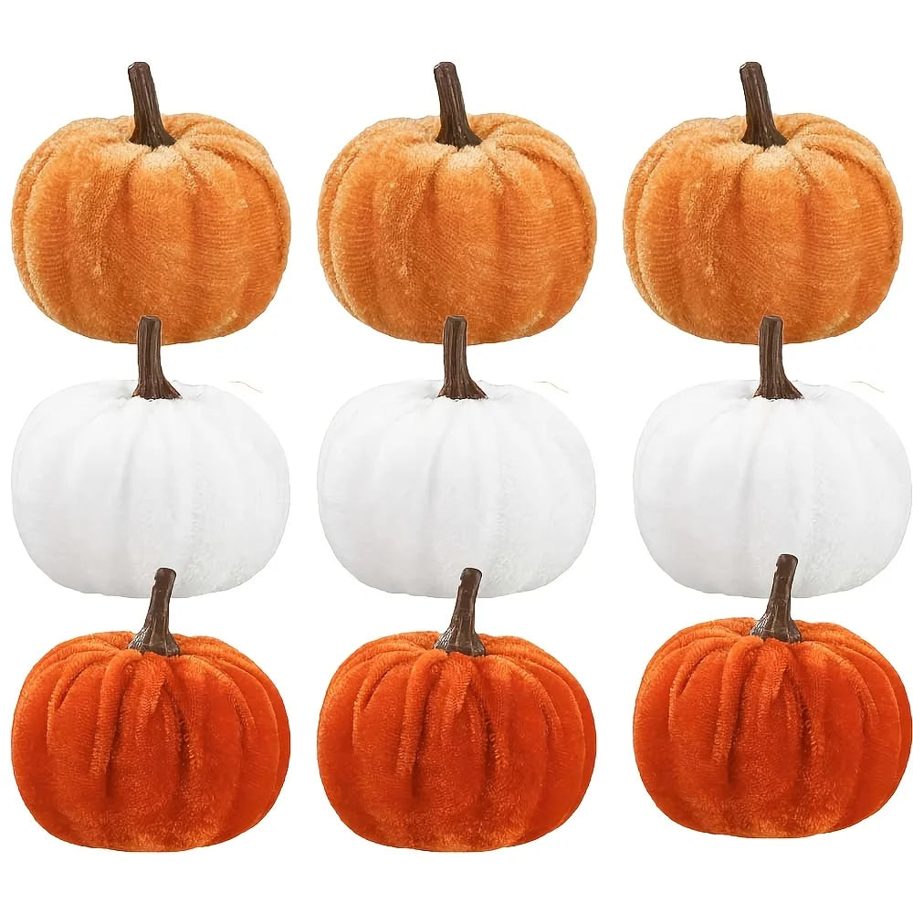 9-Piece Velvet Mini Artificial Pumpkins – Fall Harvest Décor Artificial Pumpkin Decor Babs