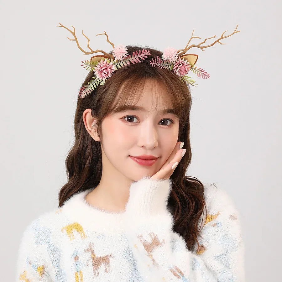 10pcs LED Christmas Headbands – Antler Flower Party Props LED Party Headband Babs No light
