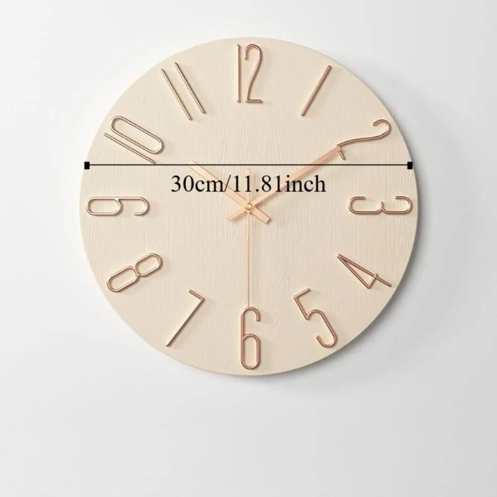 12-Inch Silent Wood Grain Wall Clock | 3D Numbers | 6 Colors Wall Clock Babs