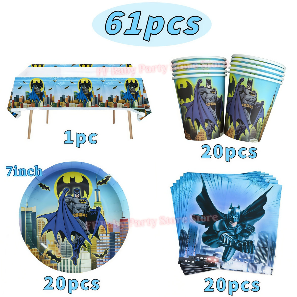 Bat Superhero Birthday Party Kit – Tableware, Balloons & Decor Party Decoration Kit Babs 61pcs