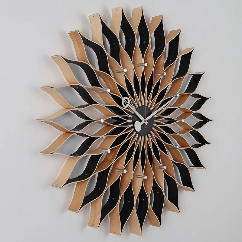 Oeny Sunflower Wall Clock – Large 76.5cm Nordic Silent Quartz Decorative Wall Clock Babs Log Color