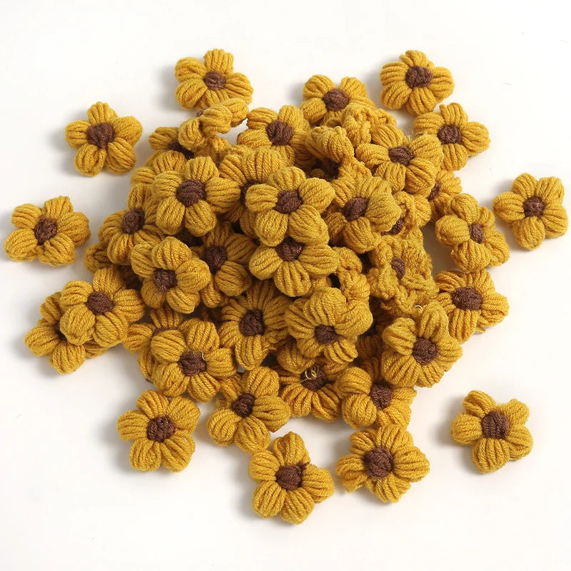 10/20Pcs 4cm Wool Flower Heads DIY Hair Clips Crafts Home Décor DIY Floral Embellishment Babs Coffee 20pcs