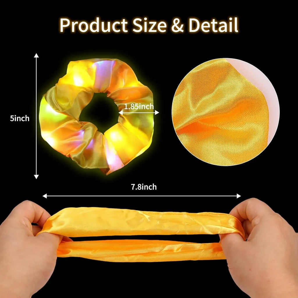 LED Light-Up Scrunchies – Satin Elastic Hair Bands for Parties LED Hair Scrunchies Babs