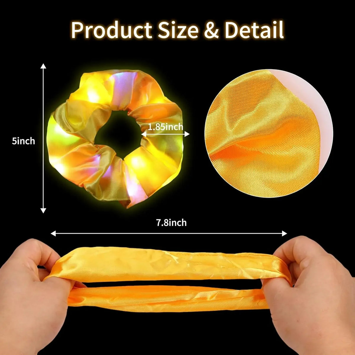 LED Light-Up Scrunchies – Satin Elastic Hair Bands for Parties LED Hair Scrunchies Babs