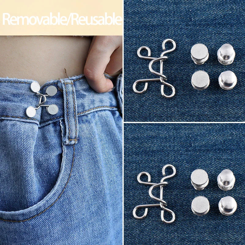 2pcs Adjustable Metal Jeans Waist Buckle – Nail-Free Snap Fastener Snap Button Fastener Babs