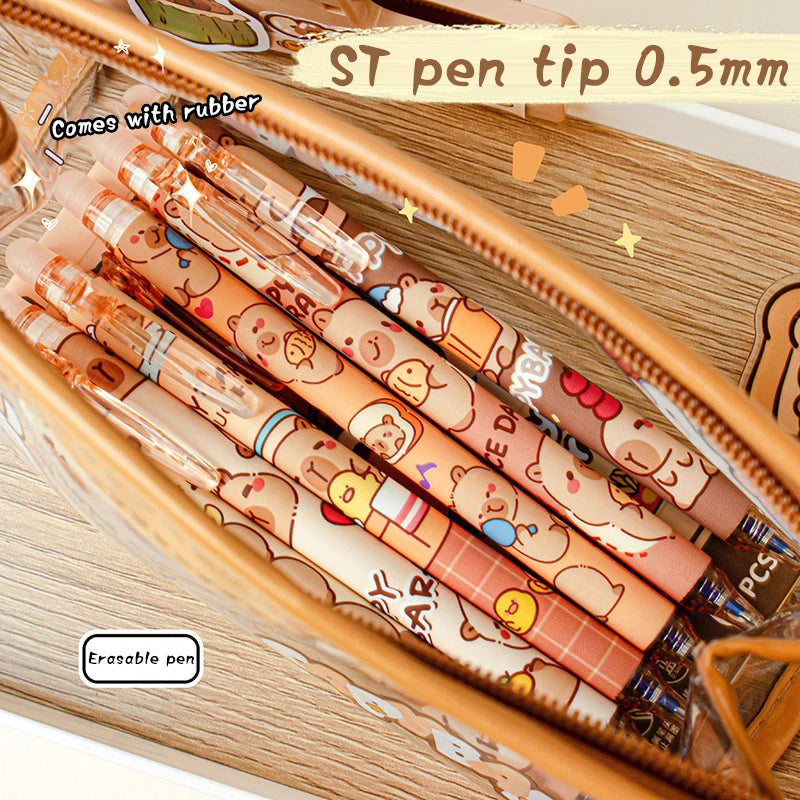 12pcs Capybara Erasable Gel Pens | Blue Ink, Cute Cartoon Style Erasable Gel Pens Babs