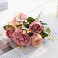 Artificial Silk Rose Hydrangea Peony Bouquet – Wedding & Home Décor Artificial Flower Bouquet Babs Rose Red 1 pc