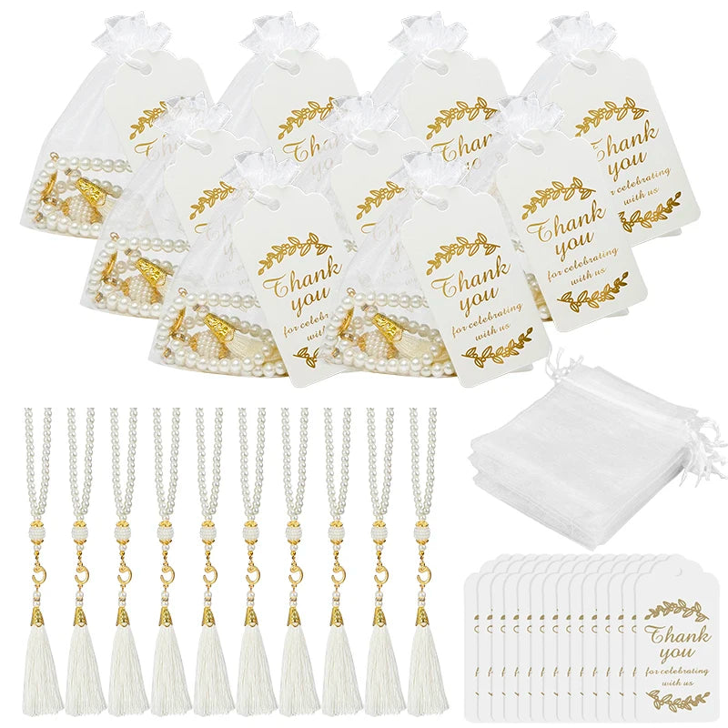 18pc Muslim Tasbih Prayer Beads Gift Set – 99 Glass Pearl Misbaha Prayer Beads Set Babs