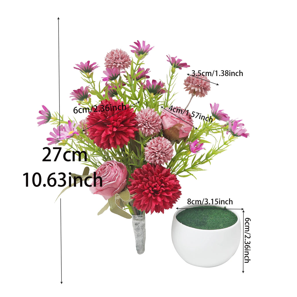 Silk Artificial Potted Flowers – Rose Daisy Dandelion Bonsai Artificial Potted Flowers Babs