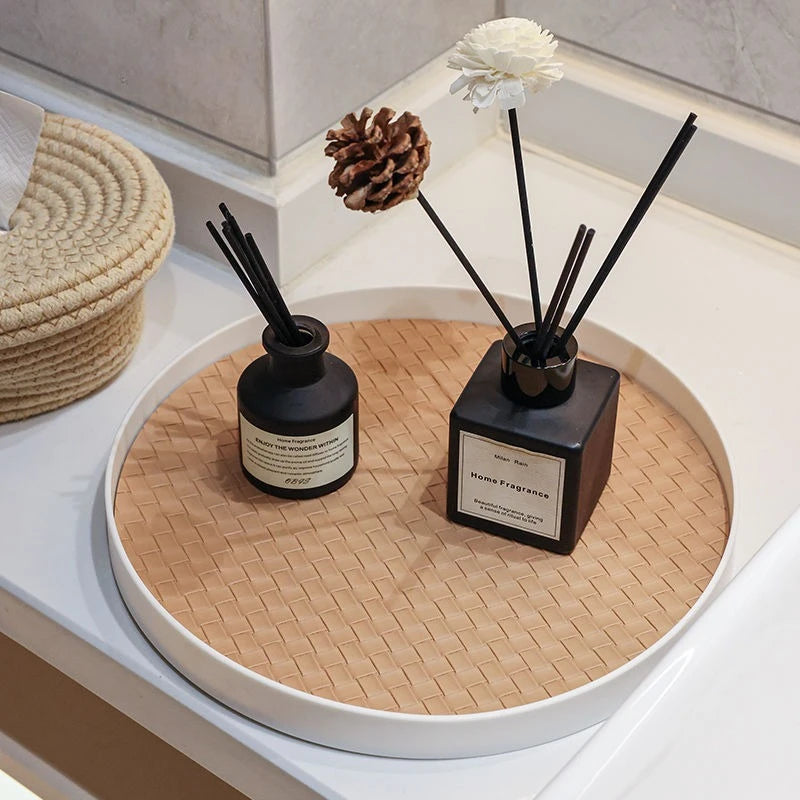 Nordic Round Leather Storage Tray | Modern Home Organizer Decorative Storage Tray Babs