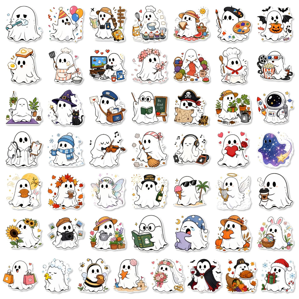 50pcs Cute Ghost Waterproof Vinyl Stickers – Holiday Decals Holiday Vinyl Stickers Babs