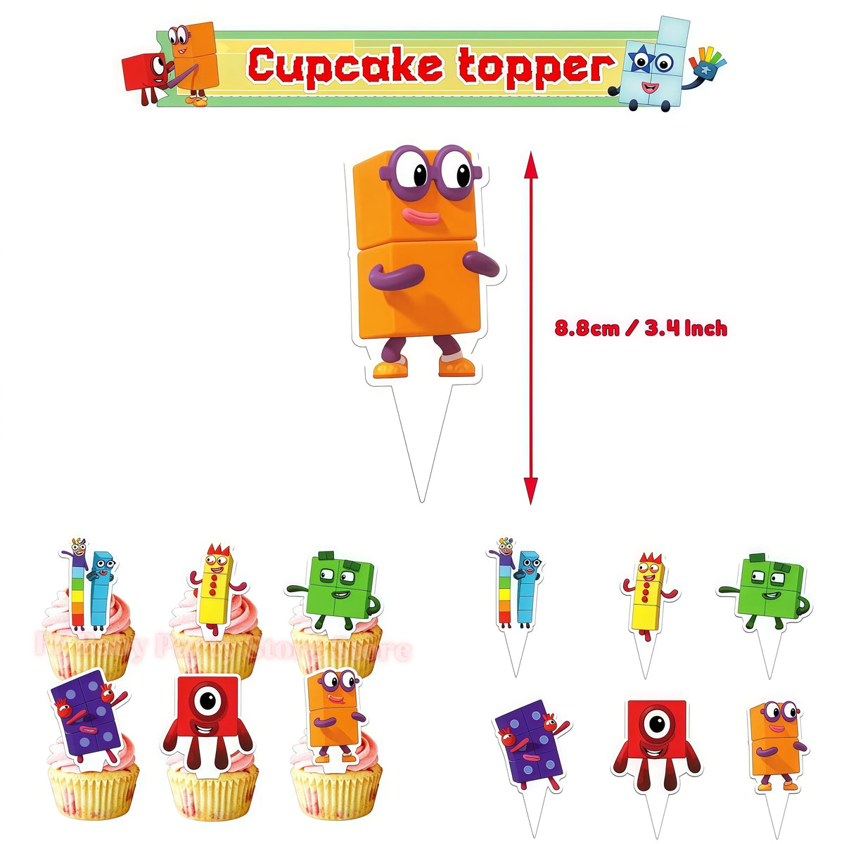 Building Blocks Birthday Party Kit – Plates, Cups, Balloons Party Tableware Kit Babs 12pcs Cupcake topper