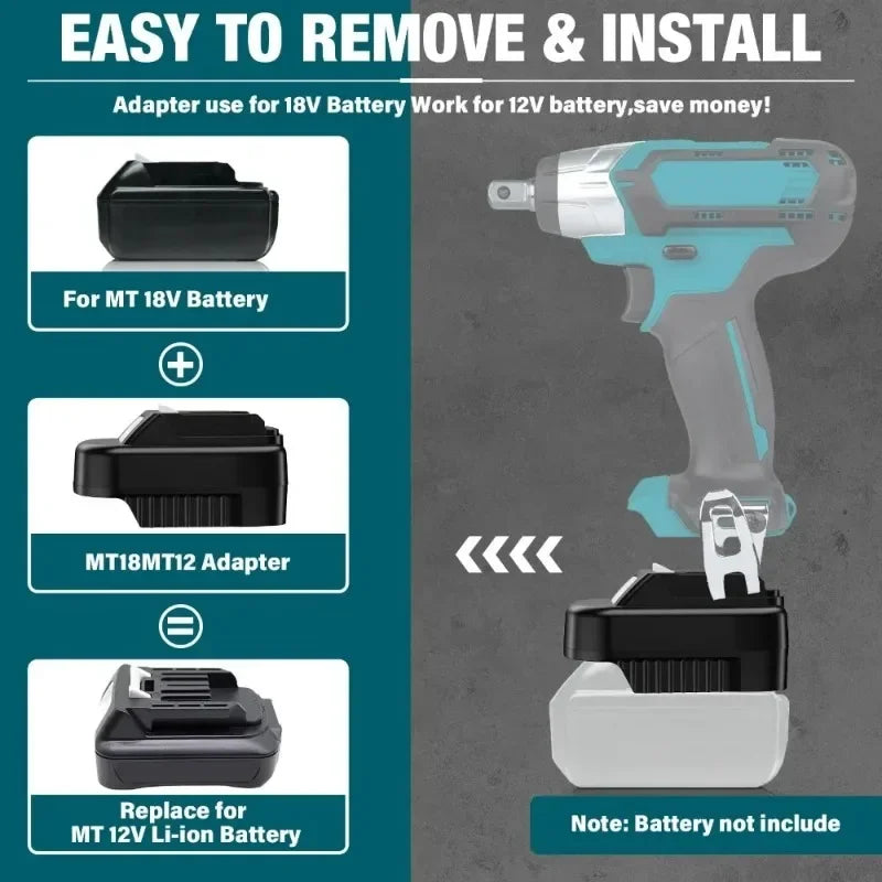 MT18MT12 Battery Adapter – Makita 18V to 12V CXT Tool Converter Battery Adapter Babs