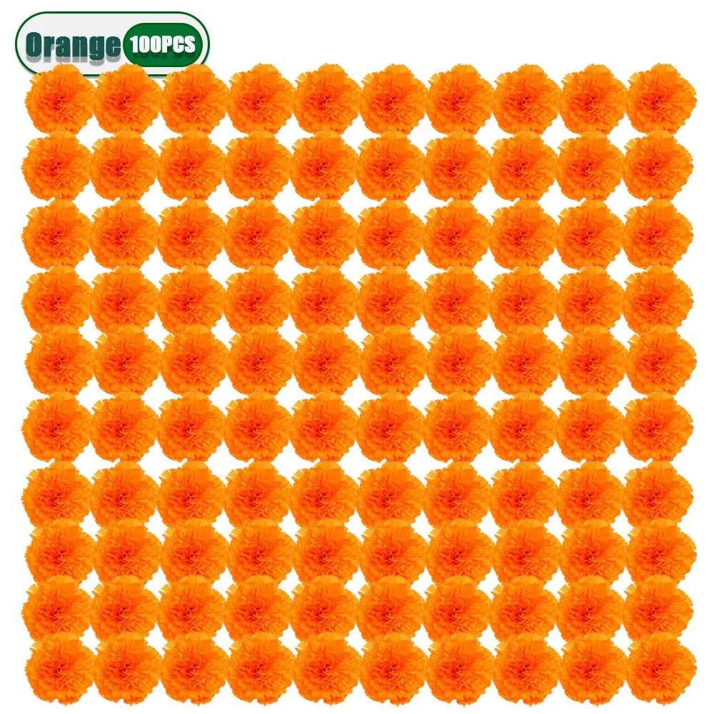 Mexican Marigold Artificial Flowers DIY Garland – Halloween & Diwali Artificial Flower Garland Babs Orange-100PCS