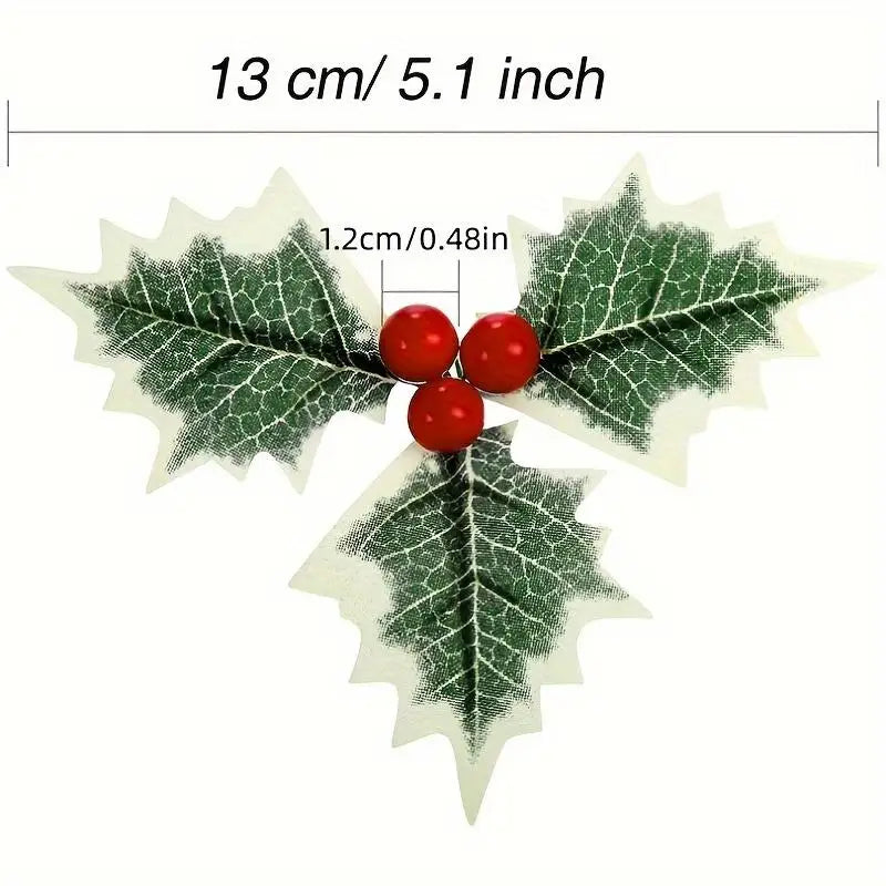 50pcs Artificial Holly Berries & Green Leaves – Christmas Decor Artificial Floral Picks Babs