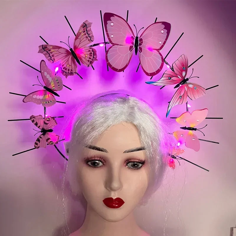 LED Flashing Butterfly Crown Headband – Glow Hair Accessory LED Glow Headband Babs pink lights